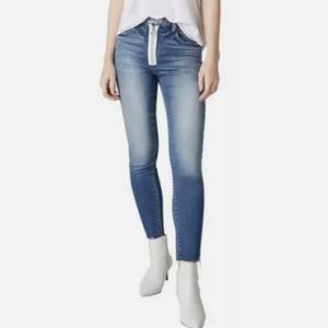 Blank NYC blue skinny zipper fly frayed jeans 25